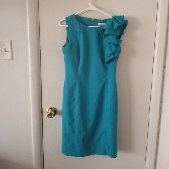 Calvin Klein Turquoise Ruffle Dress - Picture 1 of 14